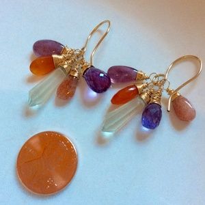 Amethyst, Sapphires, Carnelian, Sunstone Earrings